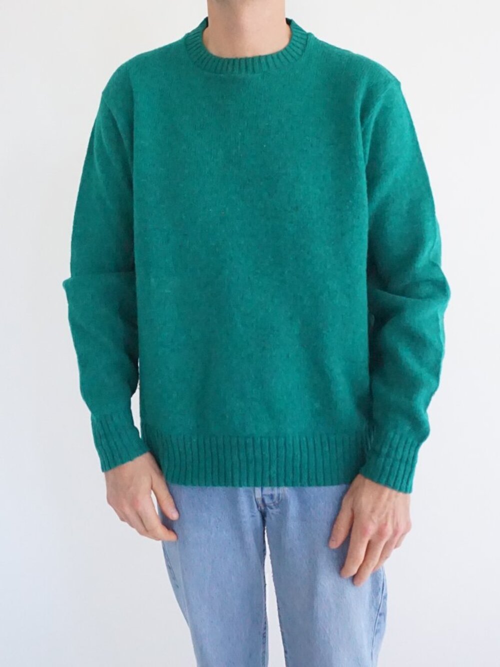 Vintage Puritan Green Wool Solid USA Made Round Neck Long Sleeve Knit Sweater XL